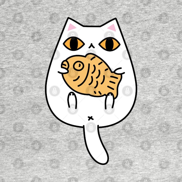 White Cat Holding a Taiyaki Cake by Noristudio